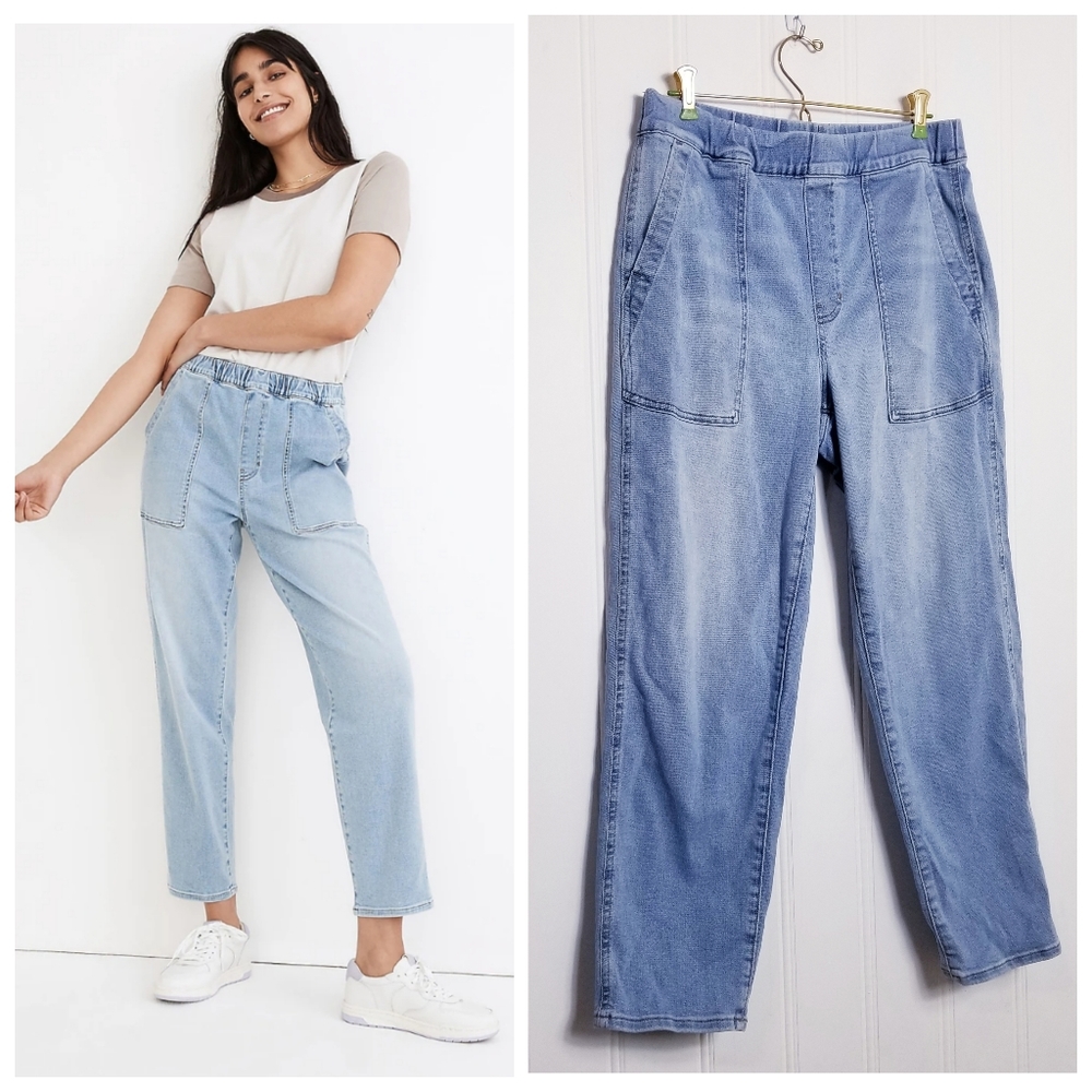 Madewell Pull-On Jeans S Relaxed Crop Straight Elastic Waist Bellview Wash Blue